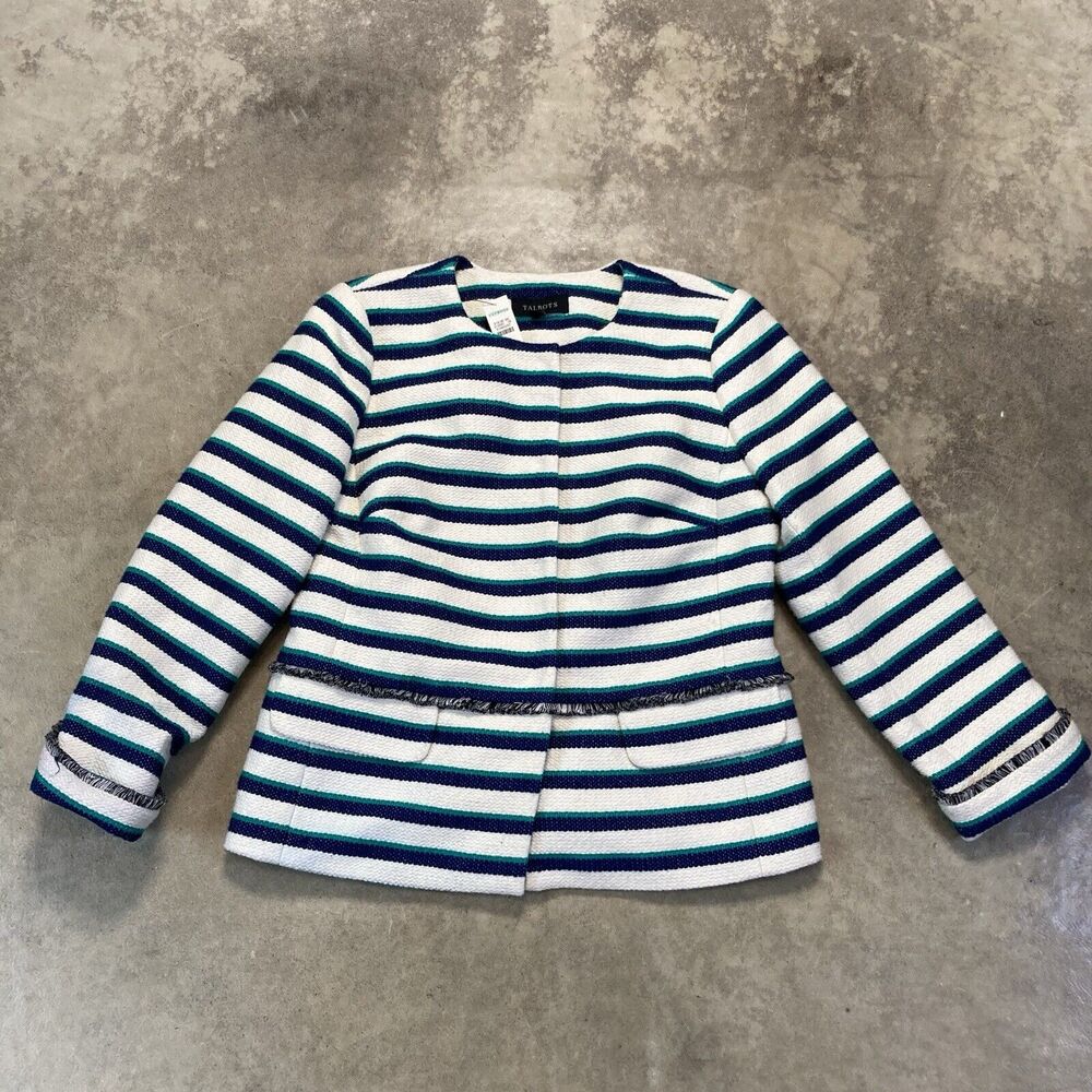 Talbots Blazer Womens 6 Striped Two Tone Fringe Jacket Fully Lined Office